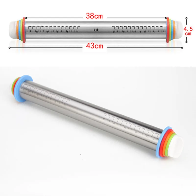 17 дюймов Регулируемая Скалка из нержавеющей стали с тестом мат тесто ролик с 4 съемными регулируемыми толстыми кольцами