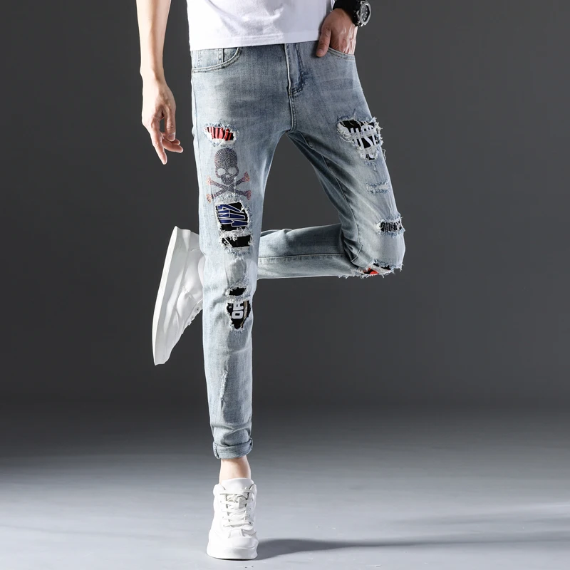 Seller Men's Joggers Trousers Harem Joggers Pants  Washed damaged hole blue trousers Streetwear Men's Slim Sweatpants New Pants For Men