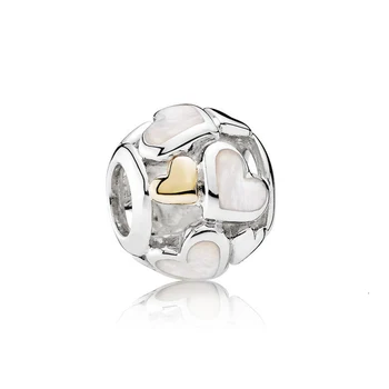 

100% 925 sterling silver 1:1 authentic 79189mop luminous hearts charm mother-of-pearl gold bracelet