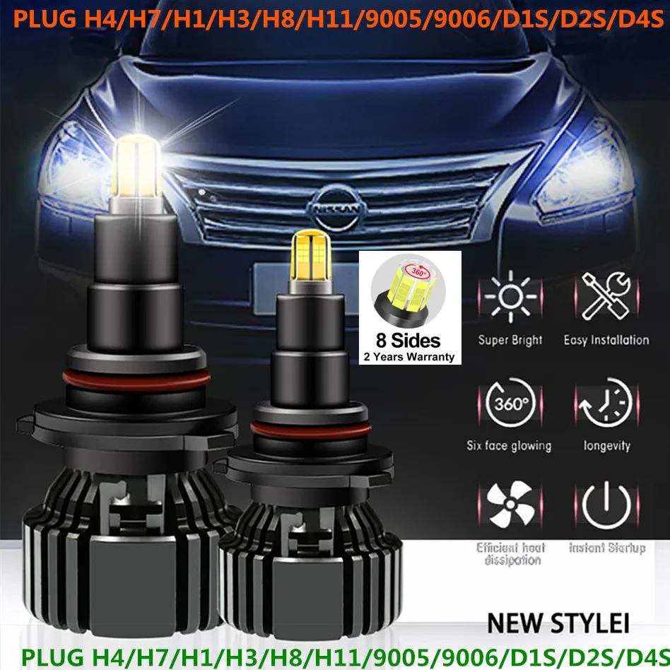 

3D 8 sides CSP led Canbus 18000lm H7 H4 9005 9006 H1 H11 blanc 6000K LED kit lampe phare automobile 90W ampoules Anti brouillar