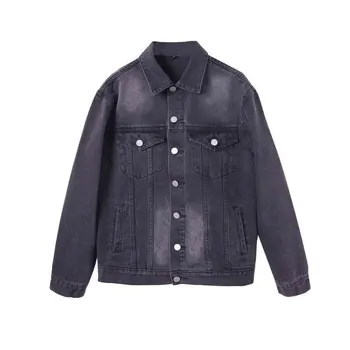 

Black And Gray Denim Jacket BF Style Women's Denim Top 2020 Spring And Autumn New 2020