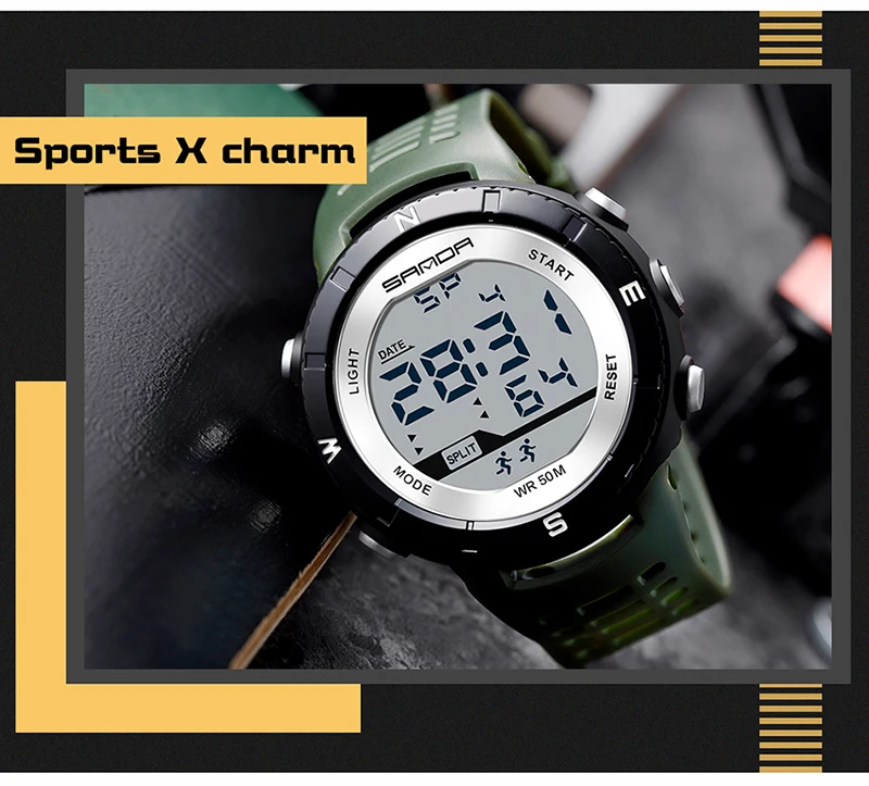 SANDA Brand Men's Countdown Stopwatch Outdoor Sport Watches LED Electronic Digital 50M Waterproof Wristwatch For Man Boy Watch