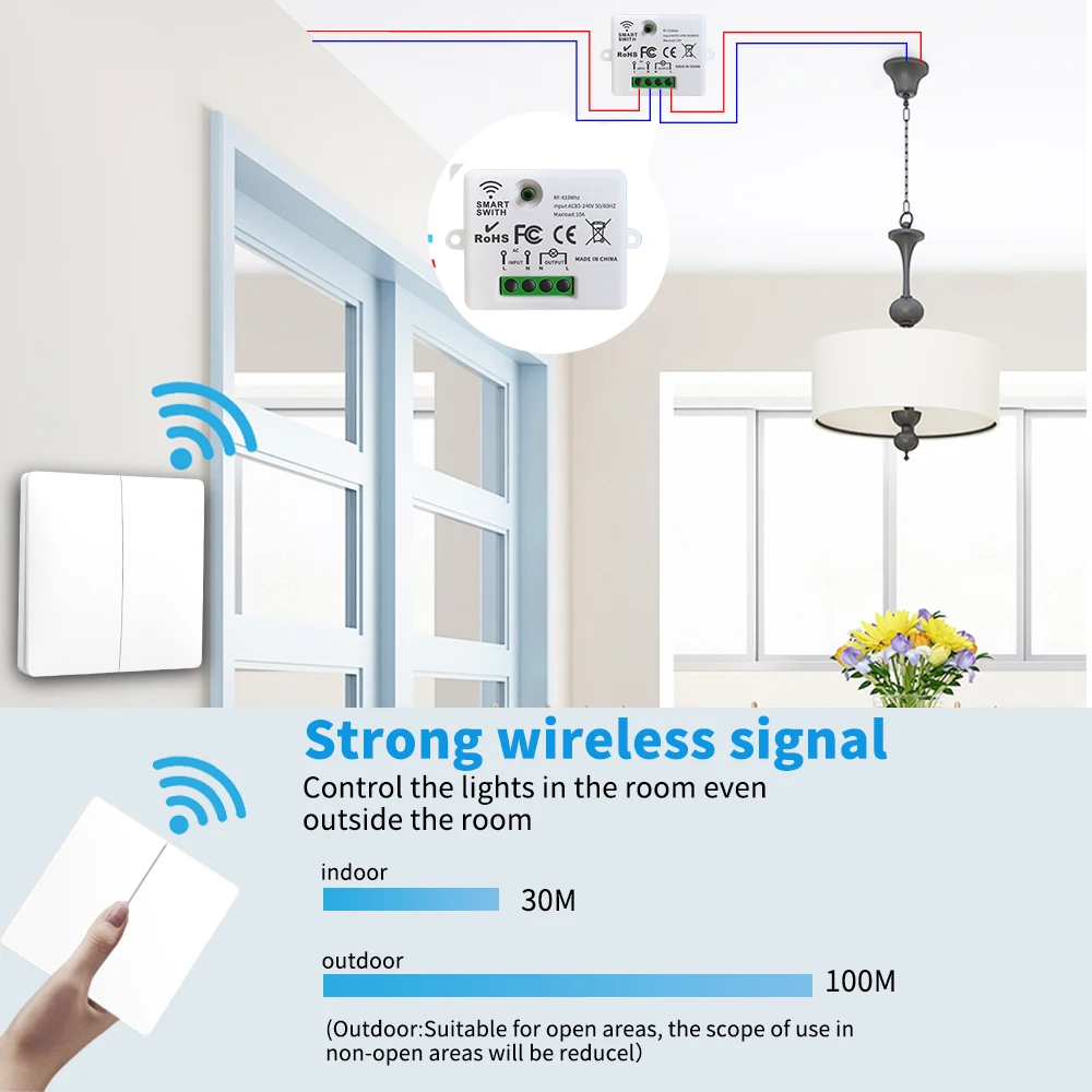 Push button switch Wireless self-powered household 220V remote control 1 way 2 way panel without battery Waterproof