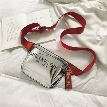

Fashion Women Letter Print PVC Waist Pack Cool Hip-Hop Fanny Pack Belt Bum Bag