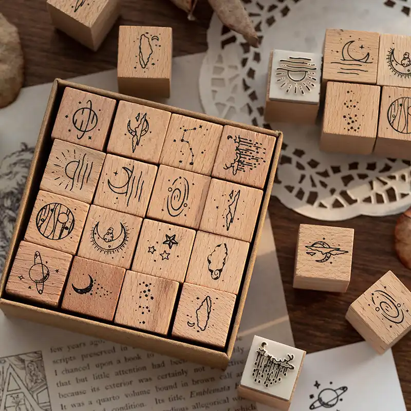 16 шт./компл. старинная Луна печать штамп Ретро Туманность винтажная древесина и резина уплотнение бревна резиновый штамп декоративный план...