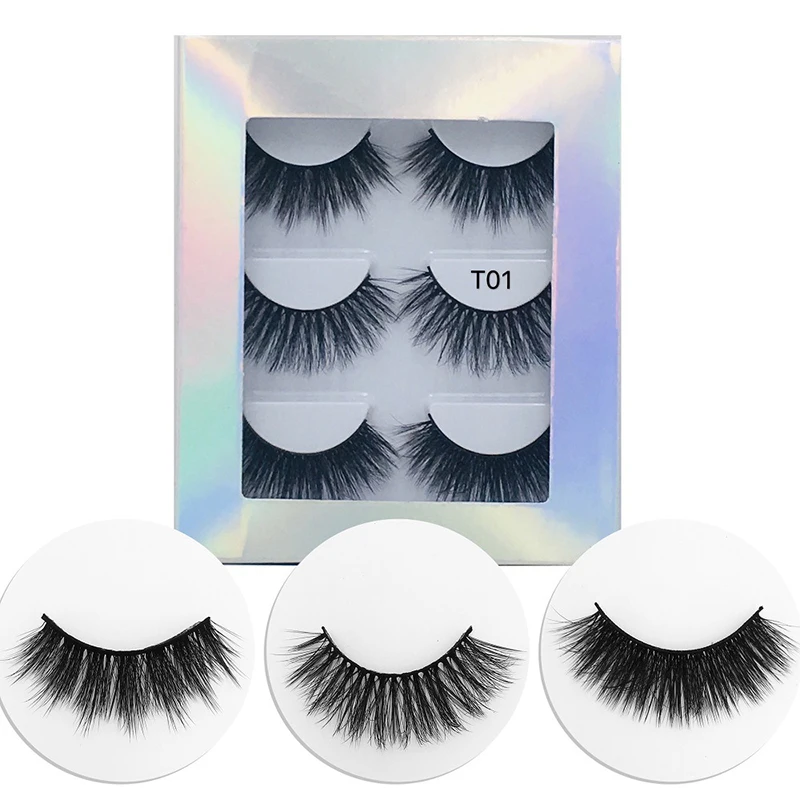 

3 Pairs 20mm Mink Eyelashes Handmade Natural Thick Eye Makeup Beauty Fluffy Eyelash Extension Supplies Lash Boxes Packaging