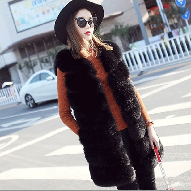 

Furry 2019 Furry Luxury Women Medium-long Faux Fur Outerwear Imitation Fox Fur Furry Vest Waistcoat Colete Feminino XL743