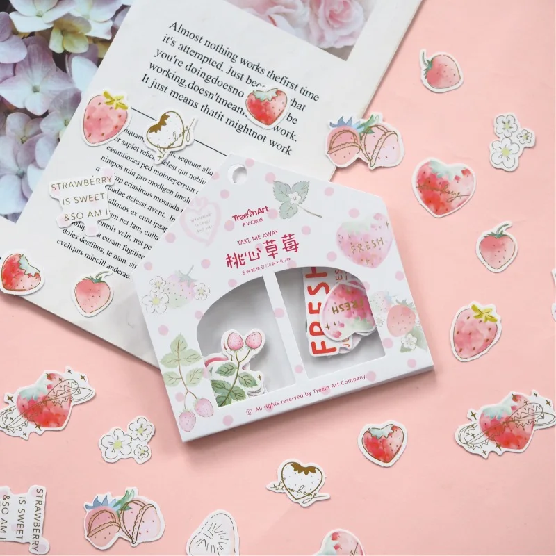 

Peach-Heart Strawberry Bullet Journal Decorative Stickers Scrapbooking Stick Label Diary Stationery Album Stickers