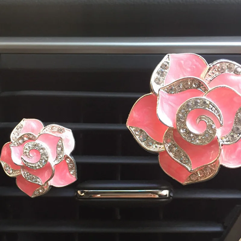 1 пара Rhinestone Camellia цветок освежитель автомобиля новая воздушная Зажимная скоба кондиционер Parfum Voiture автомобиль Inndoor освежитель воздуха Авто Geur - Название цвета: Pink