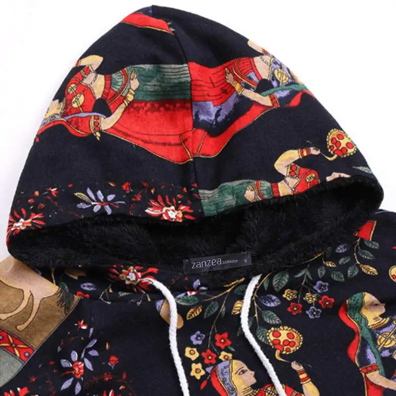 ZANZEA 2019 Этническая накидка с принтом женская пушистая куртка с капюшоном «летучая мышь» Верхняя одежда женское Пончо куртки с капюшоном