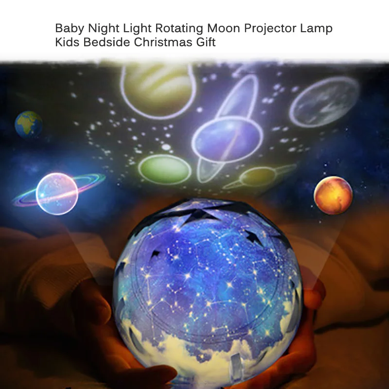 Детский ночной Светильник-проектор, вращающаяся луна, лампа-проектор, три режима яркости, Детская прикроватная Спальня для детей