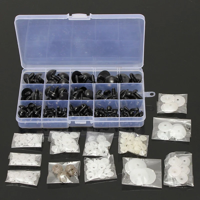 154pcs 6-24mm Black Plastic Safety Eyes Washers Teddy Bear Doll Animal Crafts