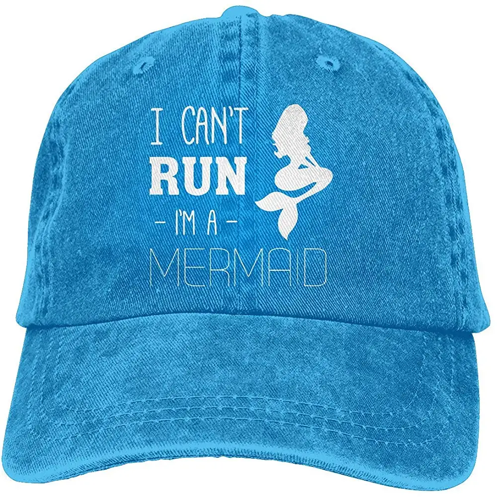 Can't Run-Русалка взрослая Пряжа-окрашенная джинсовая шляпа от солнца регулируемая бейсболка