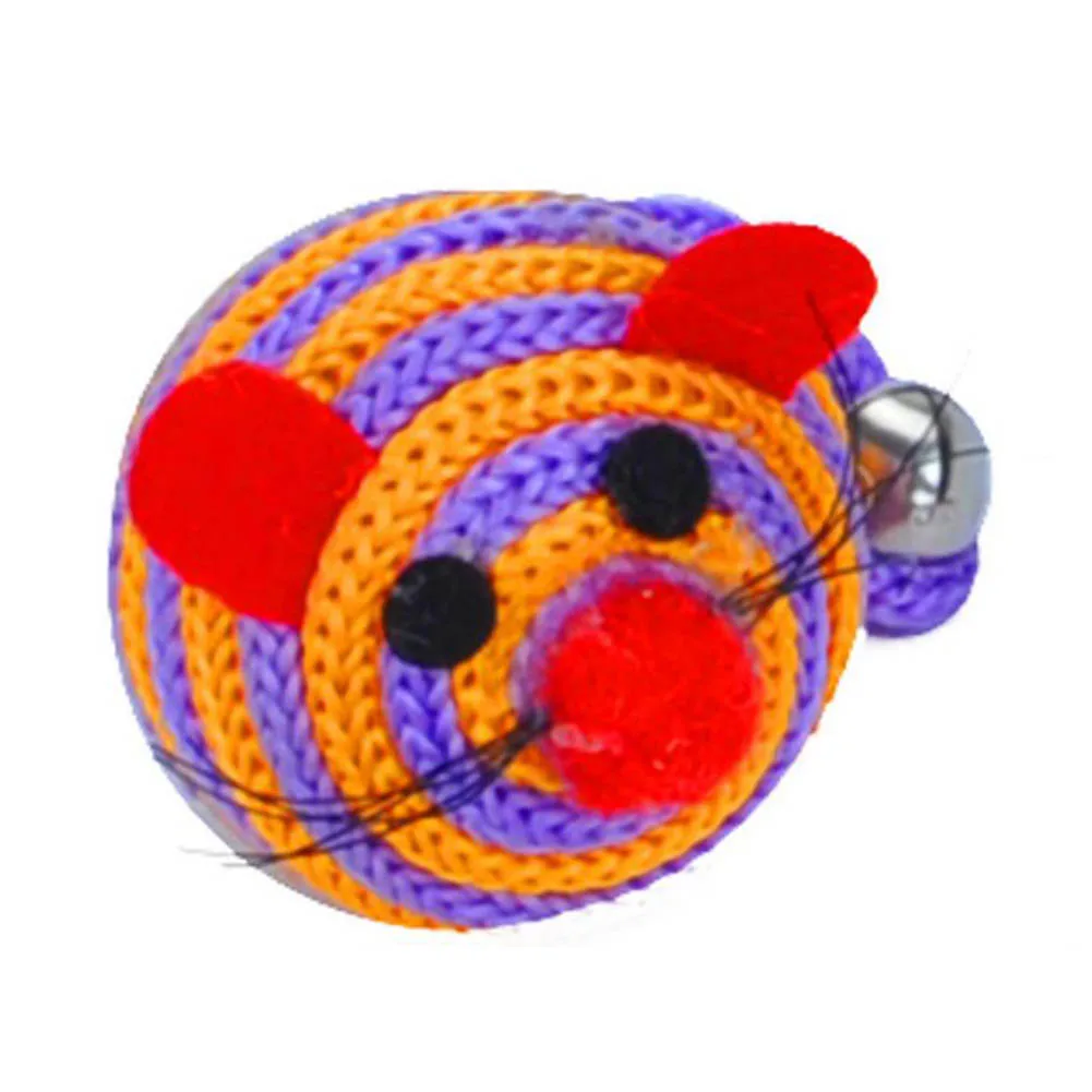 Lovely Stripe Nylon Rope Round Ball Mouse Long Tail Bell Pet Cat Bite Play Toy