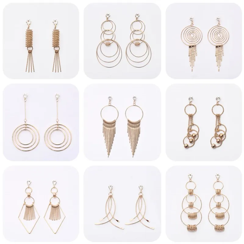 Geometric Drop Earrings Large Metal Line Statement Zircon Decor Stud Pendant Tassel Circle Hanging Dangle Ear Jewelry | Украшения и