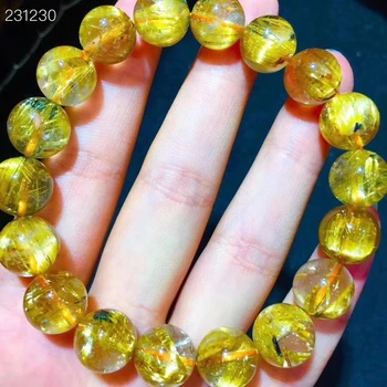 

Natural Gold Rutilated Titanium Quartz Bracelet 11.5mm Woman Man Wealthy Stone Clear Round Beads Crystal Charms AAAAAA
