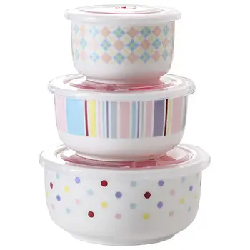 

Three-piece Ceramic Fresh Bowl Microwave Oven Lunch Box with Lid Refrigerator Bento Sealed Tableware Dormitory Large Instant