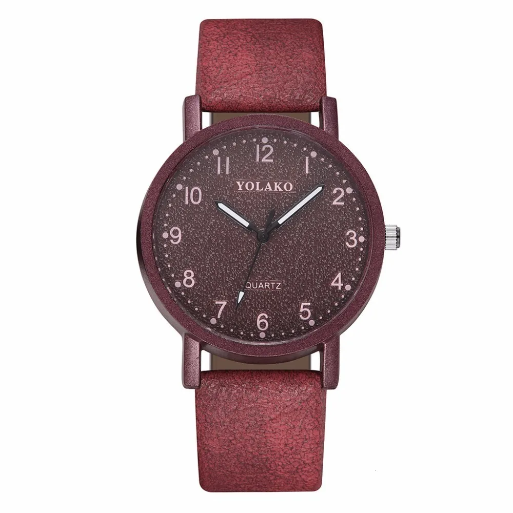 Женские повседневные наручные часы с арабскими цифрами роскошные женские кожаные кварцевые часы YOLAKO для дропшиппинг часы - Цвет: red