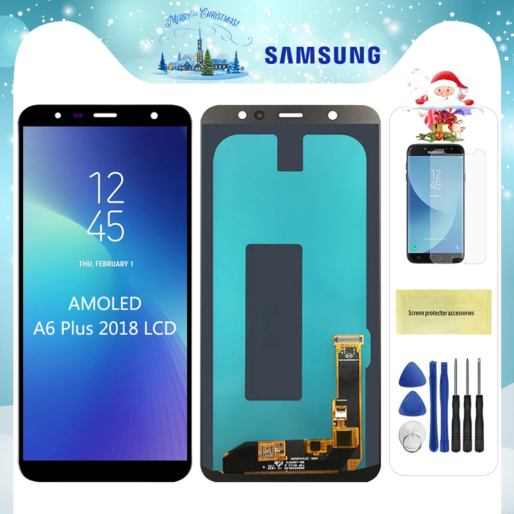 Супер AMOLED ЖК-дисплей для samsung Galaxy A6 Plus A605 A605F A605FN экран ЖК-дисплей сенсорный экран в сборе запасные части