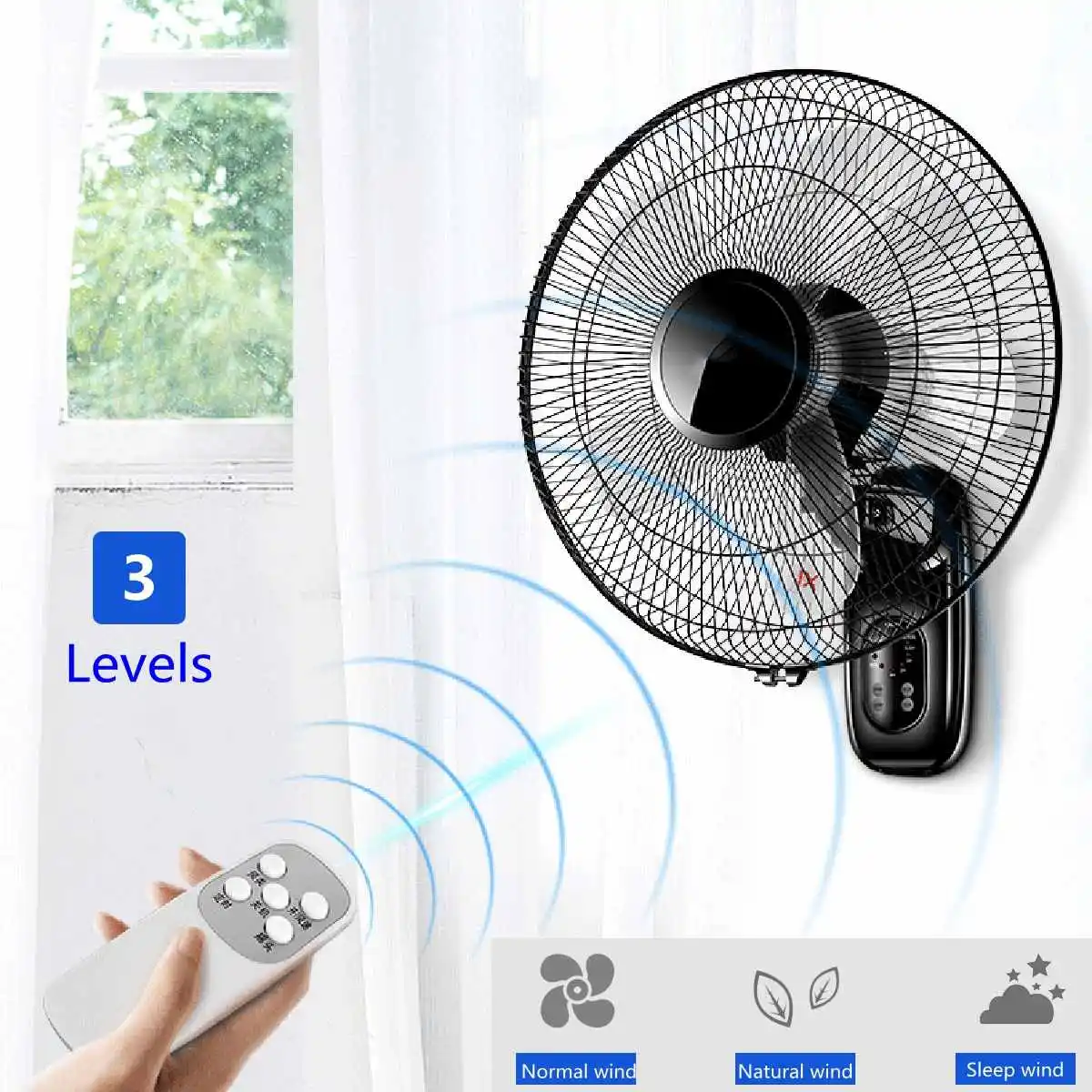 16 Inch Low Noise Wall Mounted Fan Home Oscillating Fan 3 Levels