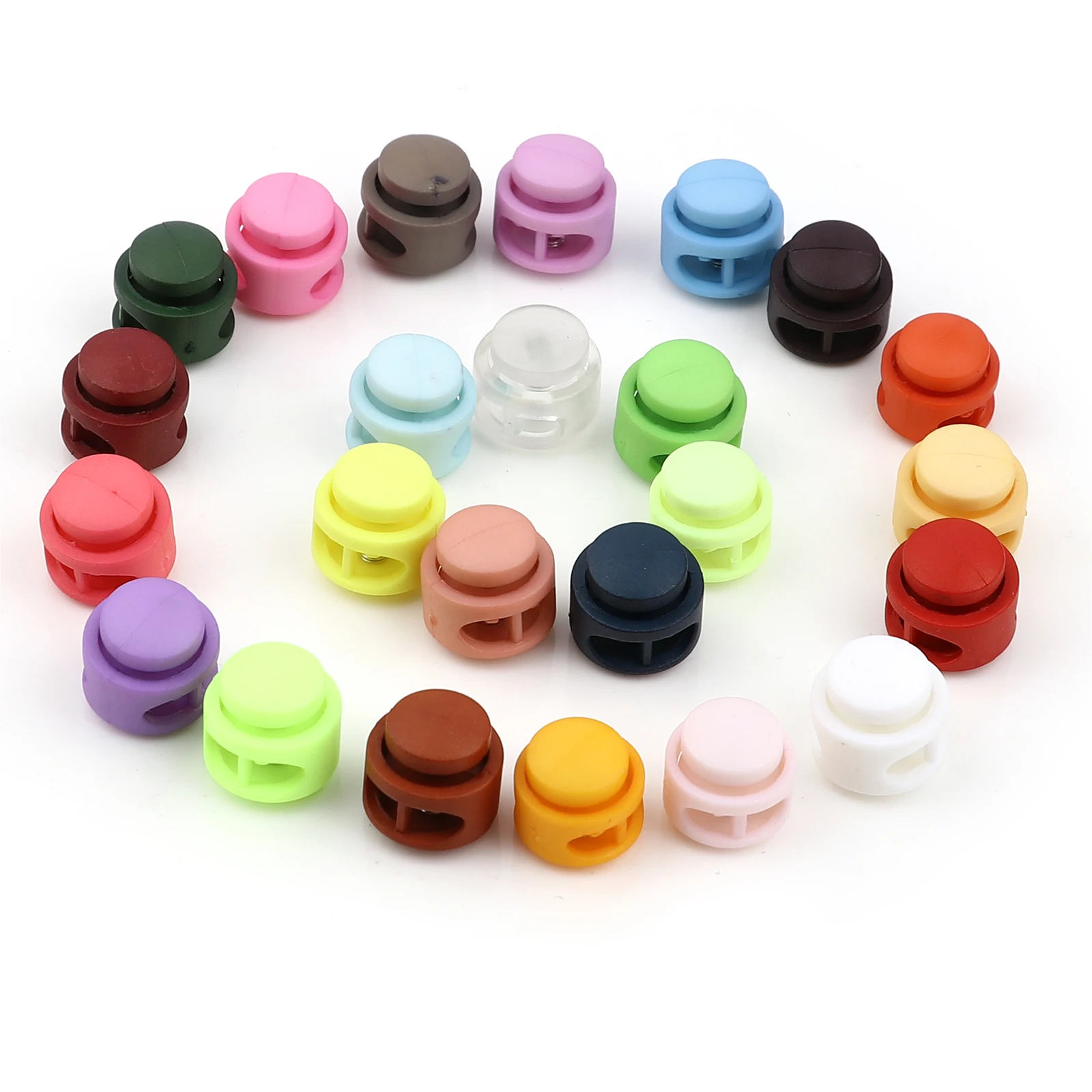 10pcs Round Plastic Toggle Clip Stopper Two holes Cord Lock 18mm Dia.