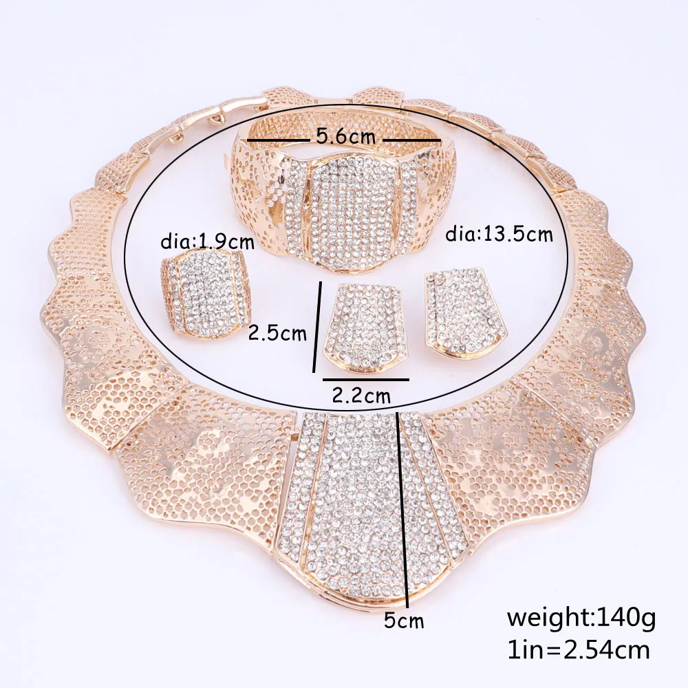 Fashion Silver Plated Wedding Jewelry Sets  Crystal Choker Necklace Earrings Bracelet Ring Set Bridal Jewelry Set For Women - 6
