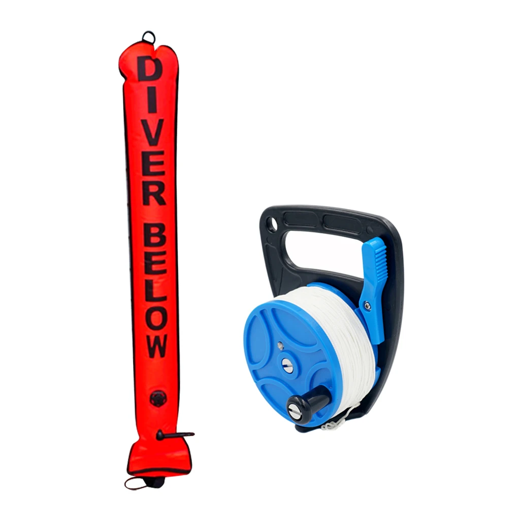 Premium 4FT Surface Marker Buoy SMB Signal Tube with Dive Cave Reel for Underwater Scuba Diving Snorkeling
