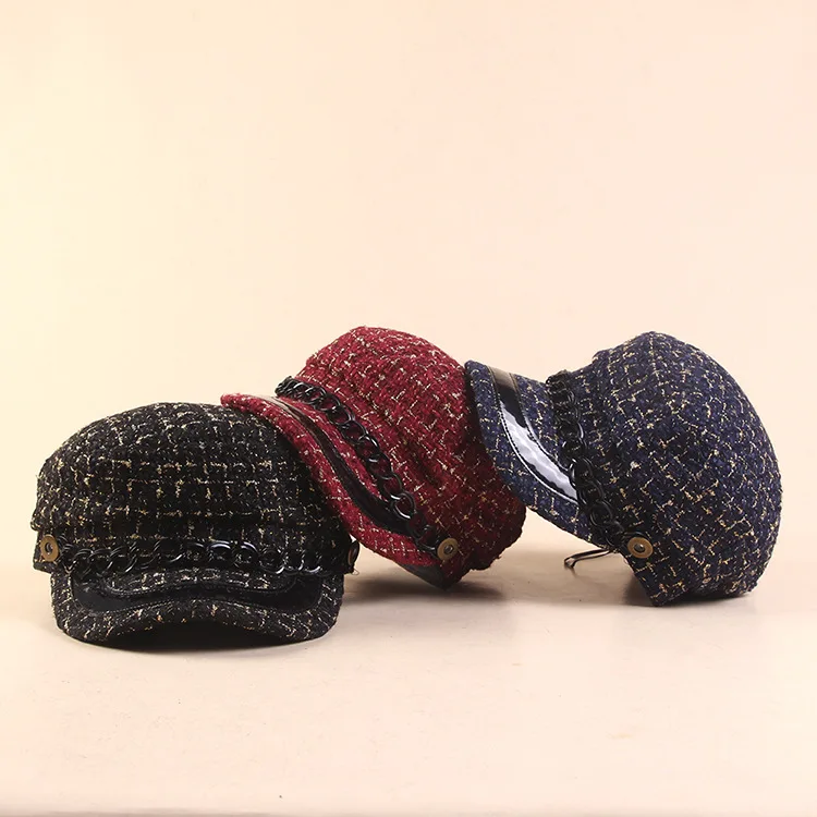 Harajuku женские клетчатые армейские кепки для осени и зимы войлочный козырек кепки s винтажная плоская восьмиугольная кепка