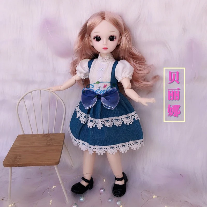 12 Inch 21 Joints 1/6 BJD Doll with Princess Dress 30cm Long Brown