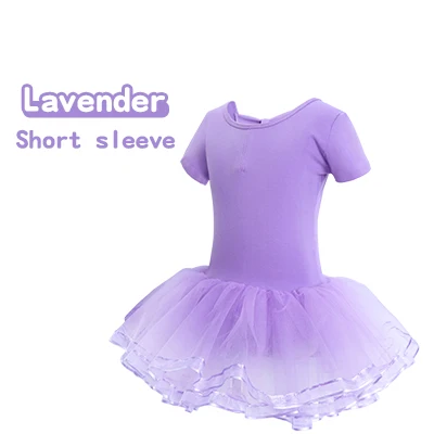 Lavender-Shortsleeve Хлопковое Тюлевое балетное платье для девочек, юбка-пачка для танца, гимнастические трико, Детский костюм-комбинезон для танцев для девочек - Цвет: Lavender-Shortsleeve