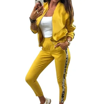 

Autumn Sportwear Women Two Piece Outfits Sexy Club Sequins Matching Jacket Long Pant Suit Set Ladies Clothing Tracksuits DG317