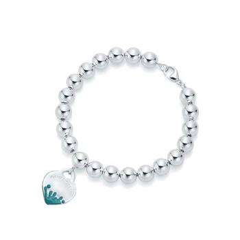 

1:1 925 sterling silver bracelet, classic fashion splash enamel heart-shaped 8mm bead bracelet, women's jewelry gift