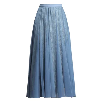 

autumn Half-body maxi Skirt Woman Pleated Skirt A A-line Skirt Black In Pendulum SkirtGold velvet double Pleated Skirt