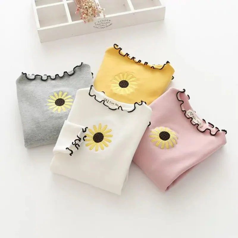 Toddler Kids Blouse Baby Girl Cozy Tops Cotton Soft Long Sleeve Floral White Shirt Children Basic Bottoming Blouse Clothes 3-8T