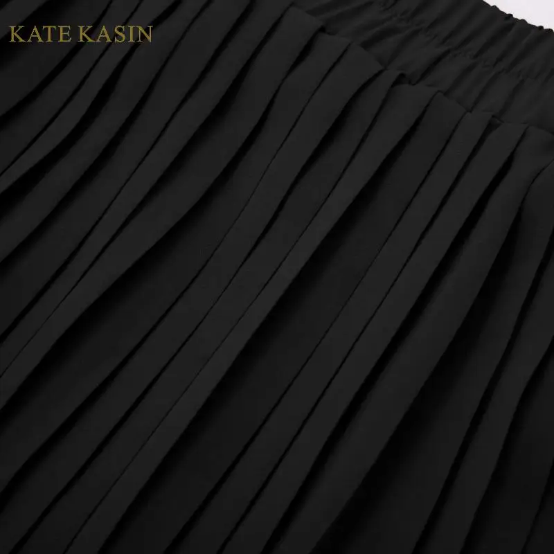 Kate Kasin, женская шифоновая плиссированная юбка, эластичная, высокая талия, пуговицы, декорированные, миди, Свинг, юбки, одноцветная, расклешенная, трапециевидная юбка KCS02055