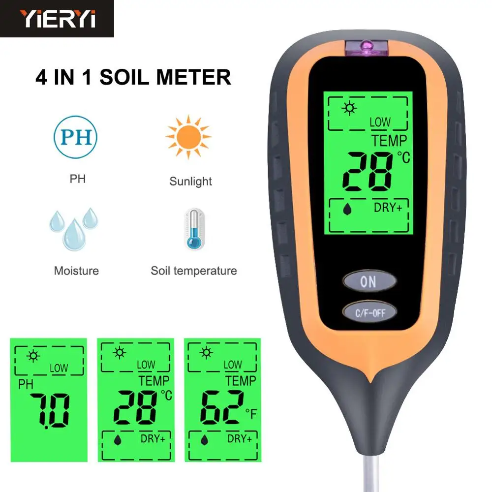 

2019 New 4in1 Plant Earth Soil PH Moisture Light Soil Meter Thermometer Temperature Tester Sunlight Tester for Garden