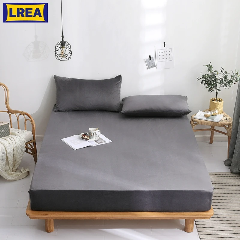 

LREA 1pc 150x200cm Home Textile sheet 100% Polyester solid color fitted material 9.8inches height Clad sheets soft for bedding