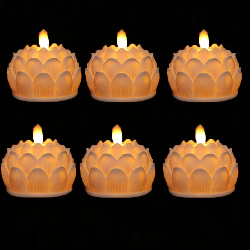 Pack of 6 LED Lotus Candles Battery Operated Flameless Church Candle Light For Wedding Religious Decoration | Дом и сад