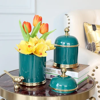 

Luxury Green Phnom Penh Ceramic Storage Jar Vase Decoration Modern Home Decoration Kitchen Food Tea Coffee Beans Sealed Jar Gift