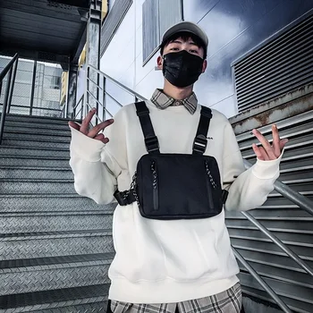 

SHUJIN Black Tactical Bag Men Nylon Chest Rig Bag Hip Hop Streetwear Functional Boy Chest West Wist Pack Tactical Waist Pack