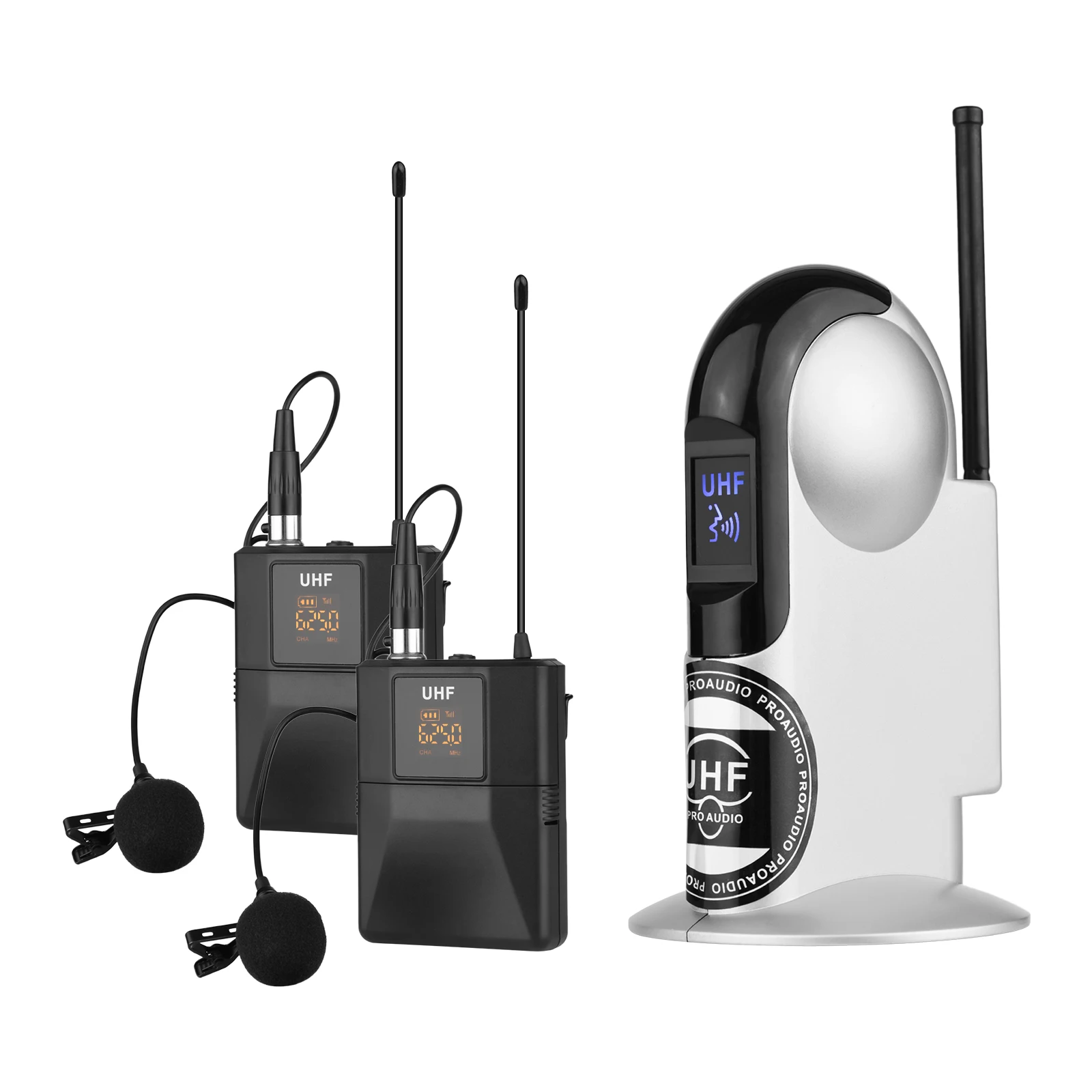 UHF Wireless Microphone System with Dual Body-pack Transmitter Lavalier and Receiver LCD Screen | Спорт и развлечения