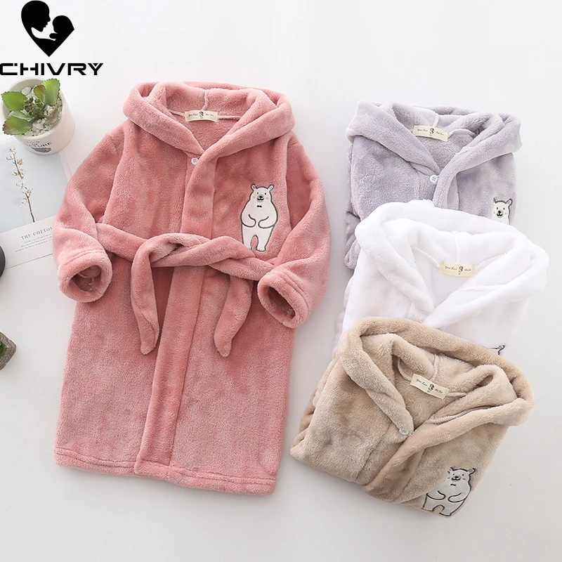 Kids Pajamas Set Flannel Pajamas Child Bathrobe Kids Robe Autumn Winter Kids Hooded Bathrobe