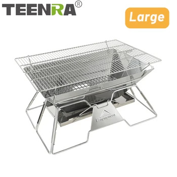 TEENRA Large Stainless Steel BBQ Grill Foldable Barbecue Grill Portable Outdoor Camping Cooking Tools
