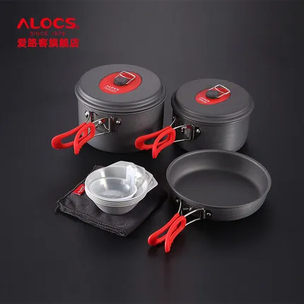 

Alocs Pot Set Outdoor Supplies Camping Cookware Outdoor Pan with Coying Utensils Portable ye chui guo Camping Pot Outdoor Pan