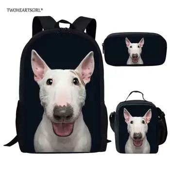 

Twoheartsgirl Black Bull Terrier Print School Bag Set for Teenager Girls Boys Cute Children Kids Bagpack Elementary Book Bags
