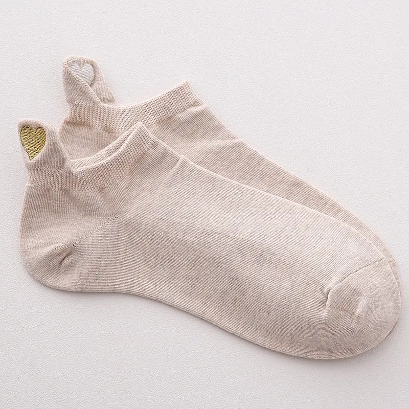 Новые летние блестящие Вышитые носки с принтом в форме сердца женские модные серебристые золотые шелковые яркие блестящие мягкие хлопковые носки - Цвет: Heel Khaki