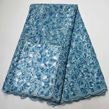 

New Arrival Sky Blue African Sequins Lace Fabric Embroidery High Quality French Net Lace Fabrics With Sequins For Nigerian Party