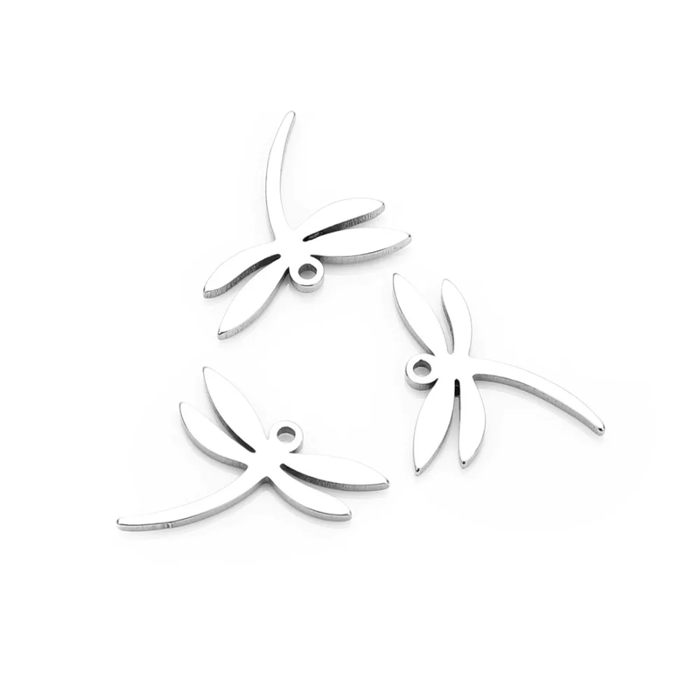 20pcs/lot Stainless Steel Silver Tone Hollow Out Insect Dragonfly Charm Pendant for DIY Bracelet Necklace Jewelry Making | Украшения и