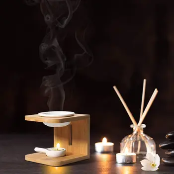 

Aromatherapy Burner Aromatic Oil Ceramic Candle Holder Creative Wooden Home Candle Holders Home Decoration