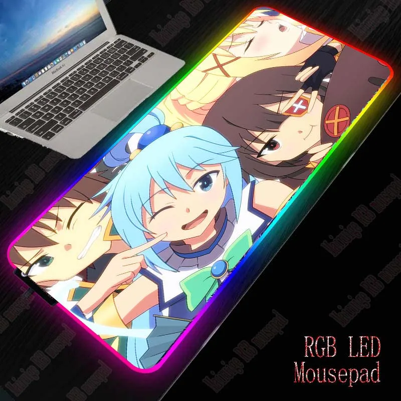 XGZ Megumin Girl Аниме большой светодиодный светильник RGB водонепроницаемый игровой коврик для мыши USB проводной геймер Коврик для мыши коврик цвета для компьютера ПК